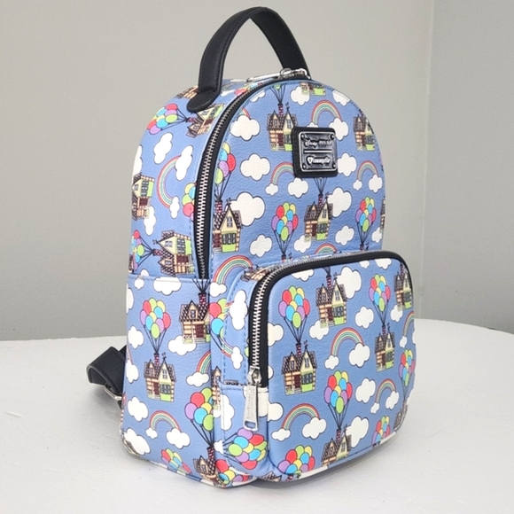 LOUNGEFLY DISNEY PIXAR UP RAINBOW BALLOONS CARL'S HOUSE BACKPACK - Picture 4 of 9